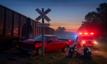 Emergency Response at Train and Truck Collision Scene