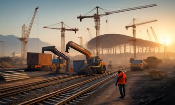 Construction Site Sunset with Cranes