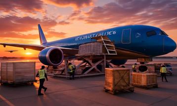 Cargo Plane Loading at Sunset