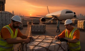 Cargo Handling at Sunset on Airport Tarmac