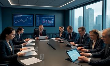 Corporate Boardroom Meeting on Financial Strategy