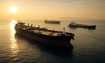 Cargo Ships Anchored at Sunrise
