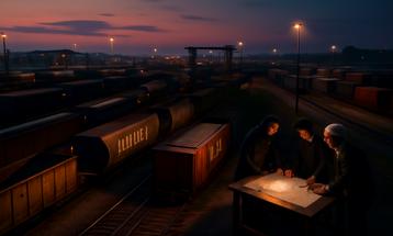Strategic Planning in a Rail Yard at Dusk