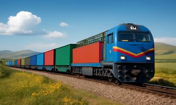 Vibrant Freight Train in Rural Landscape