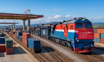 Vibrant Freight Train in Industrial Setting