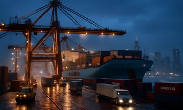 Sunset Operations at a Busy Container Port