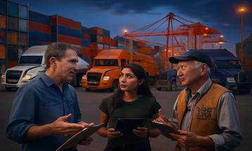 Logistics Team Meeting at Shipping Port
