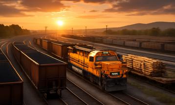 Sunset Train in Industrial Setting