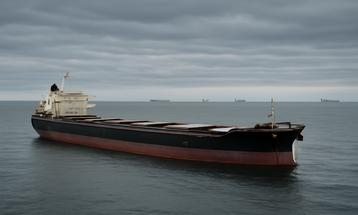 Abandoned Cargo Ship on a Grey Sea