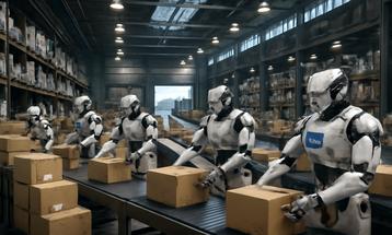 Robots on Assembly Line in Warehouse