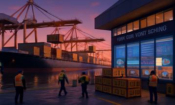 Sunset at a Bustling Container Port