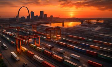 Sunset Over Freight Yard and St. Louis Arch